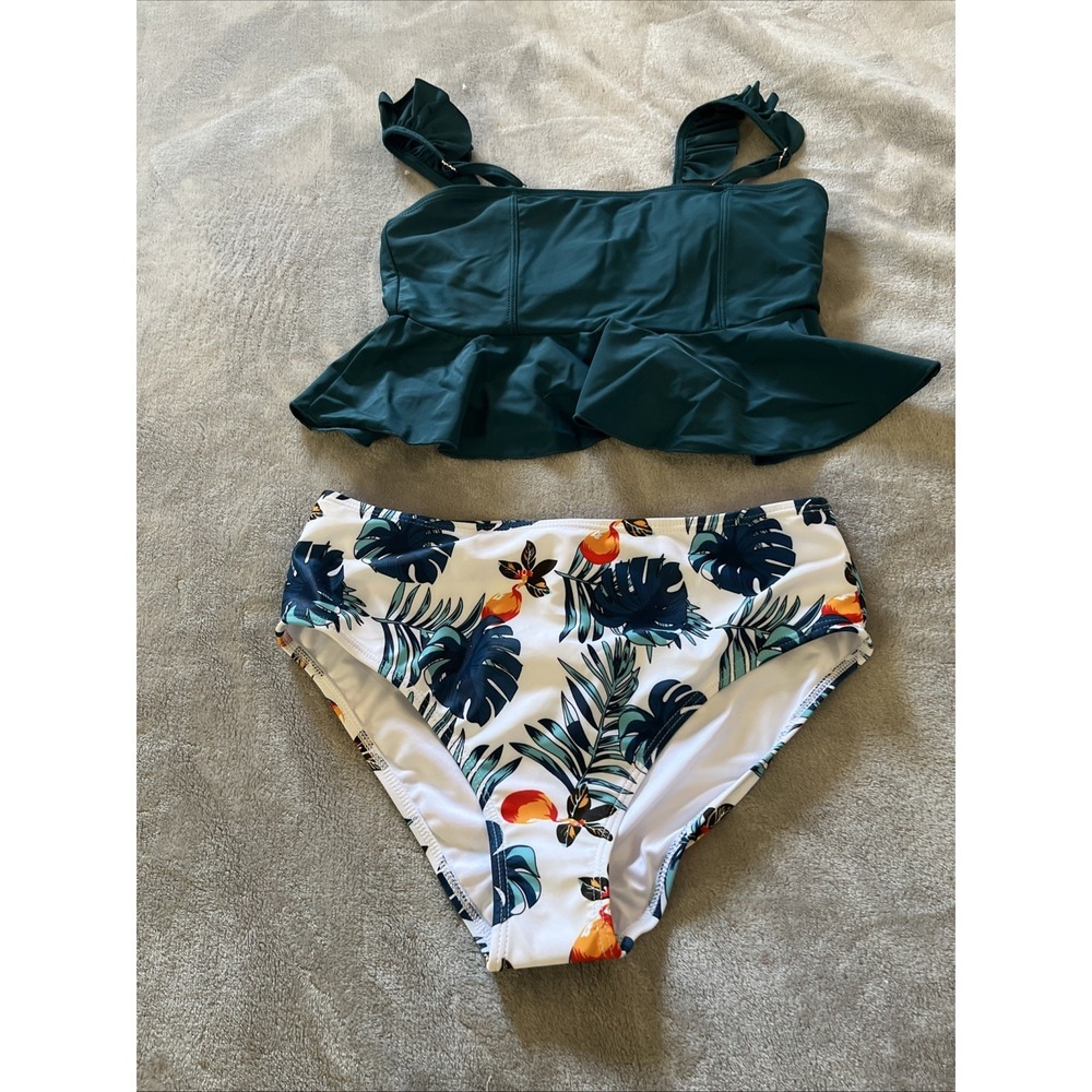 NEW S Women's Bikini Green Plam Leaves 2pc Bathing Suit Ladies Beach Pool Summer